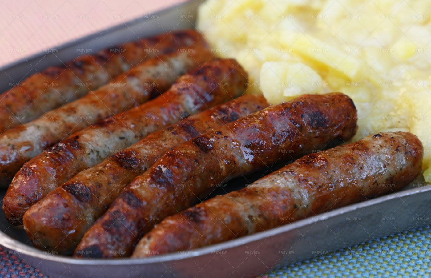 Grilled Nuremberg Sausages: Stock Photos