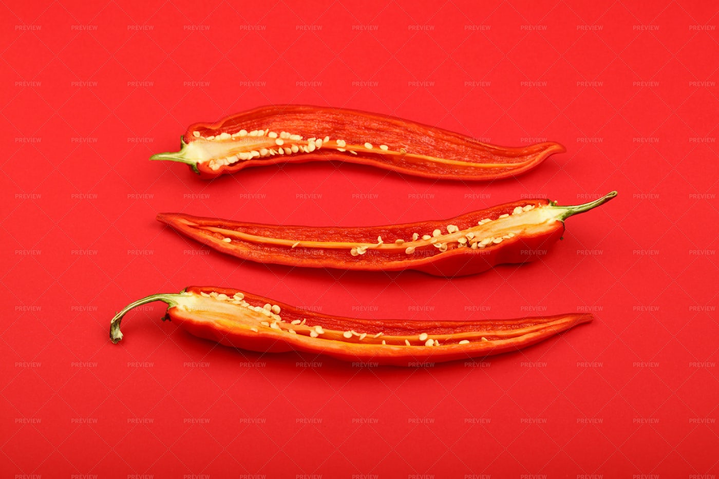 Three Red Pepper Halves: Stock Photos