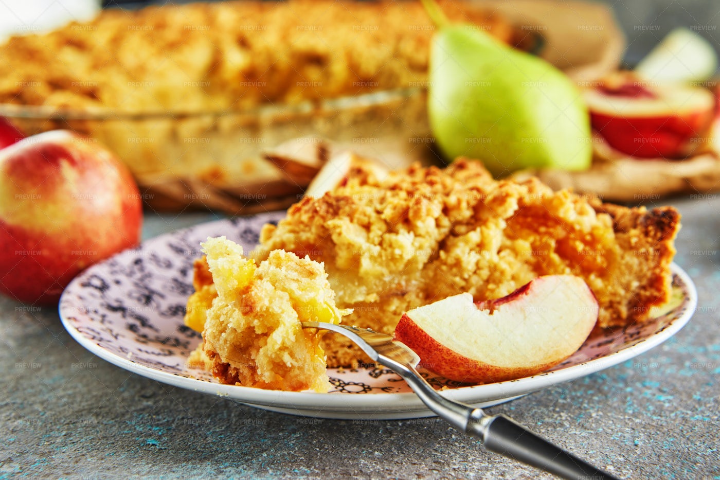Slice Of Peach And Pear Pie: Stock Photos