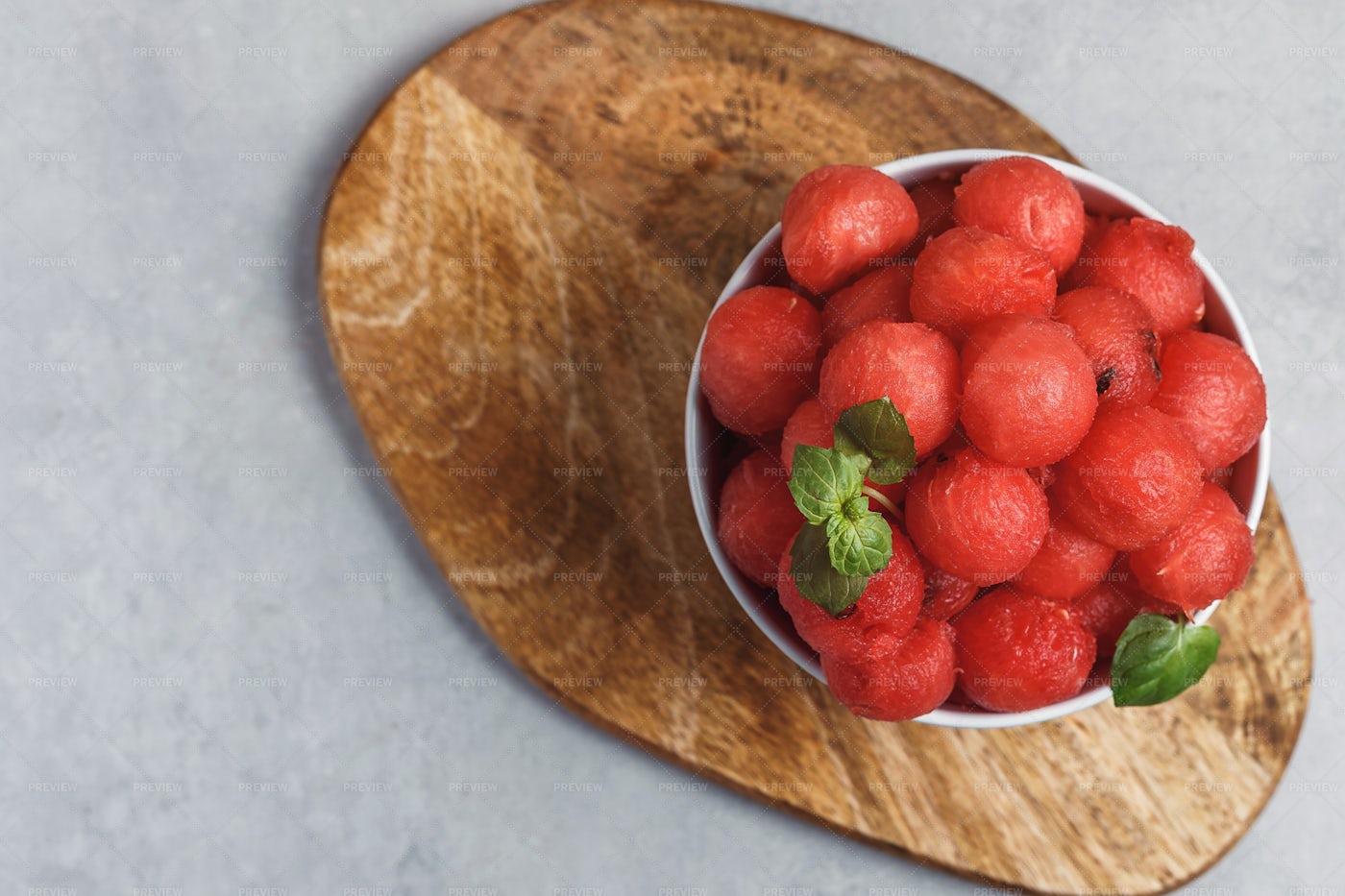 Salad With Watermelon Balls And Mint: Stock Photos