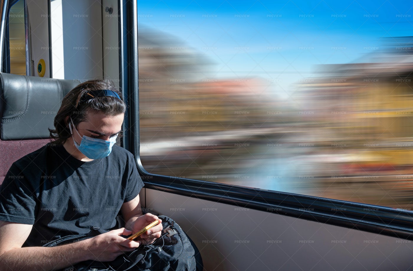 Guy Traveling On Train: Stock Photos