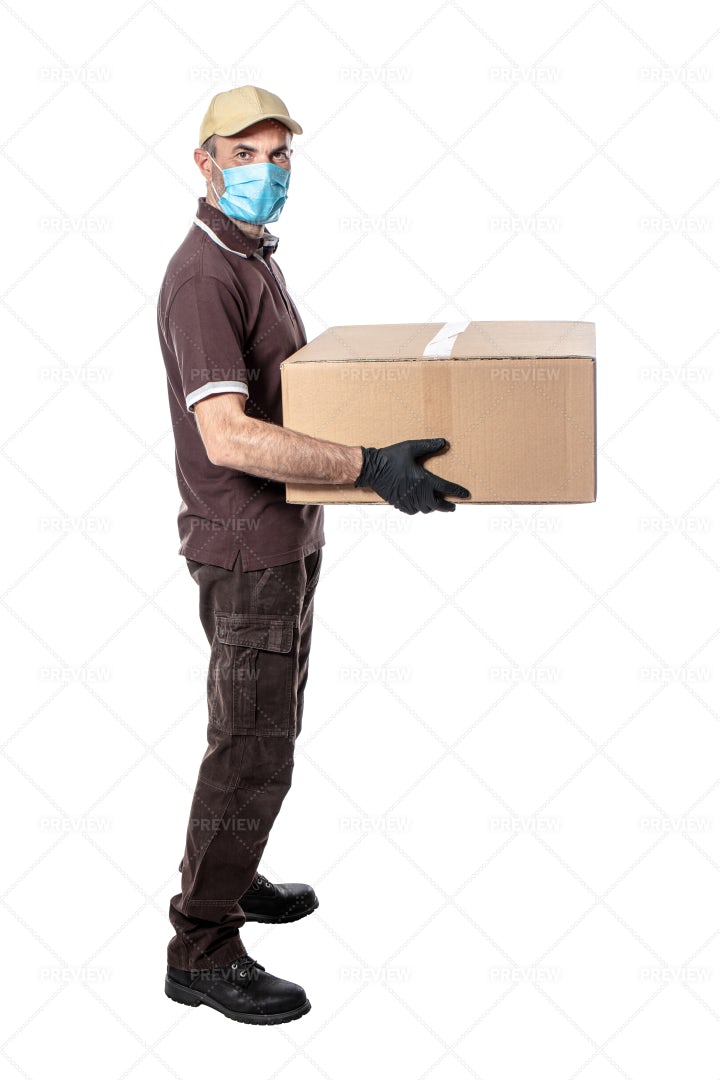 Masked Delivery Man: Stock Photos