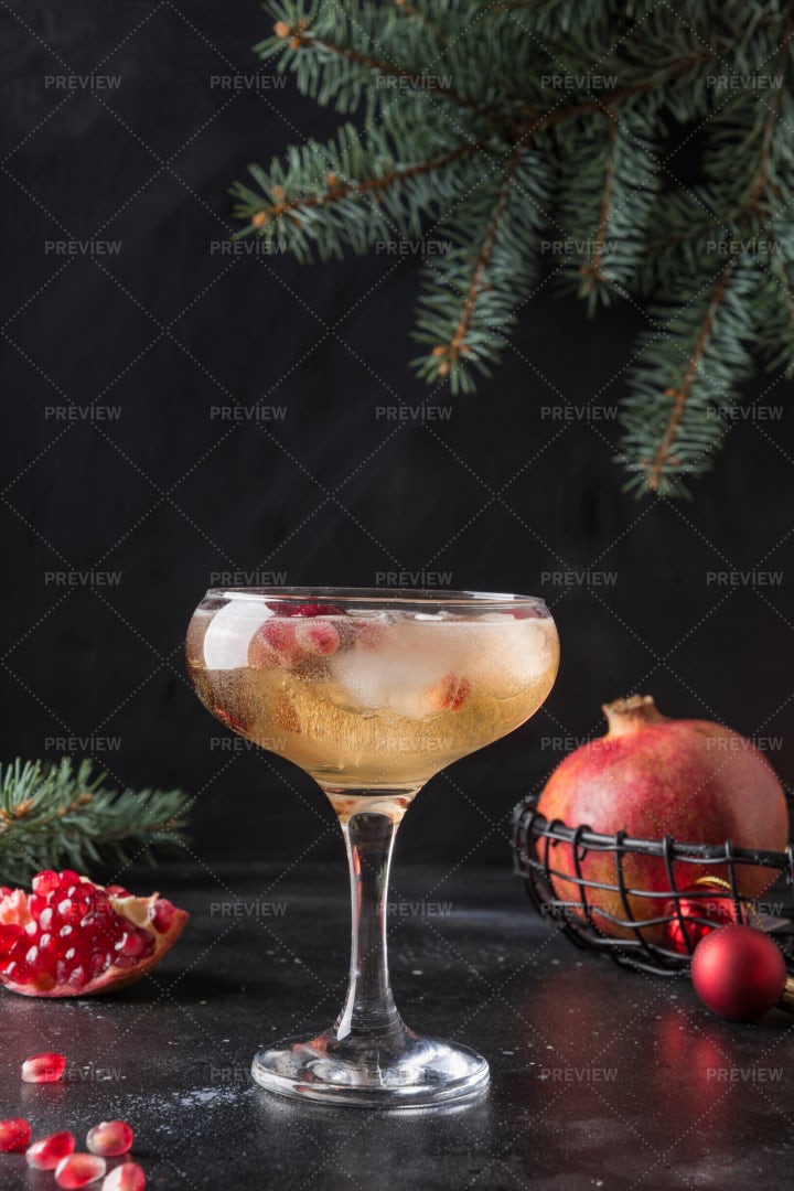 Pomegranate Cocktail Of Sparkling Wine: Stock Photos
