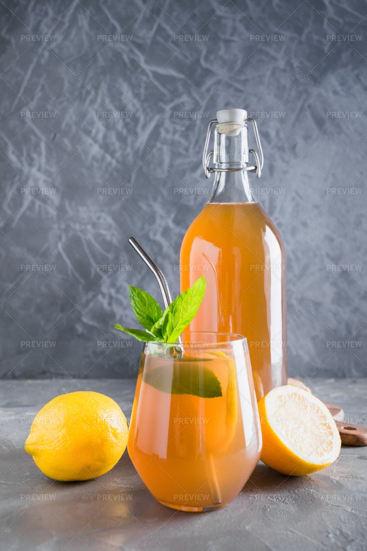 Bottle Of Kombucha: Stock Photos