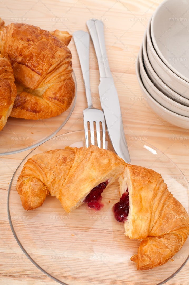 Strawberry Jam Filled Croissant: Stock Photos