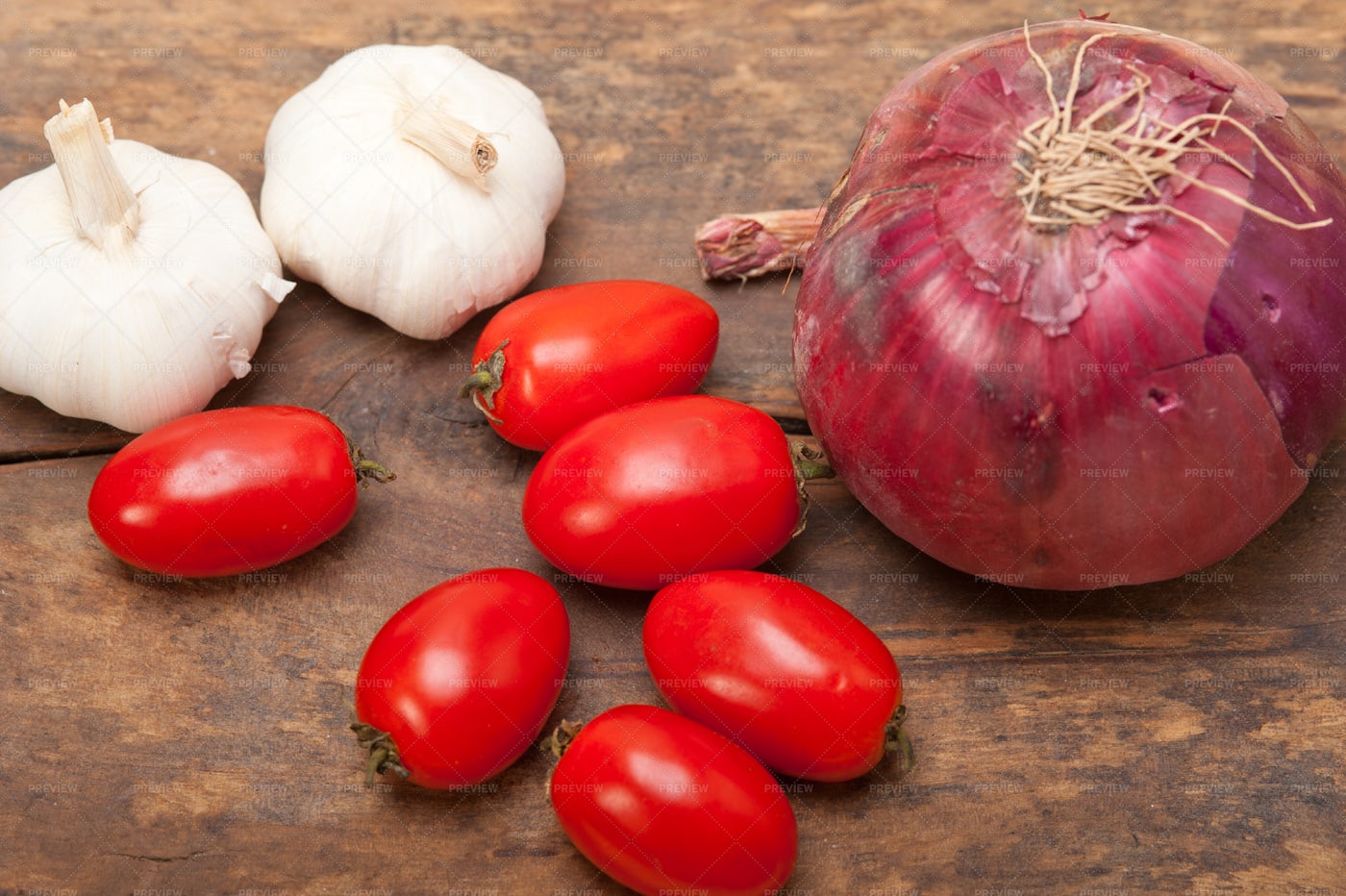 Onion, Garlic And Tomatoes: Stock Photos