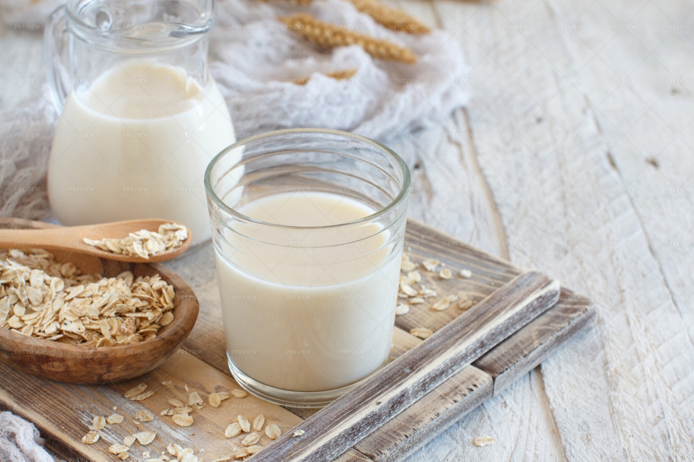 Glass Of Oat Milk: Stock Photos