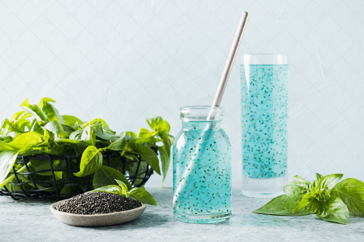Beverage With Basil Seeds: Stock Photos