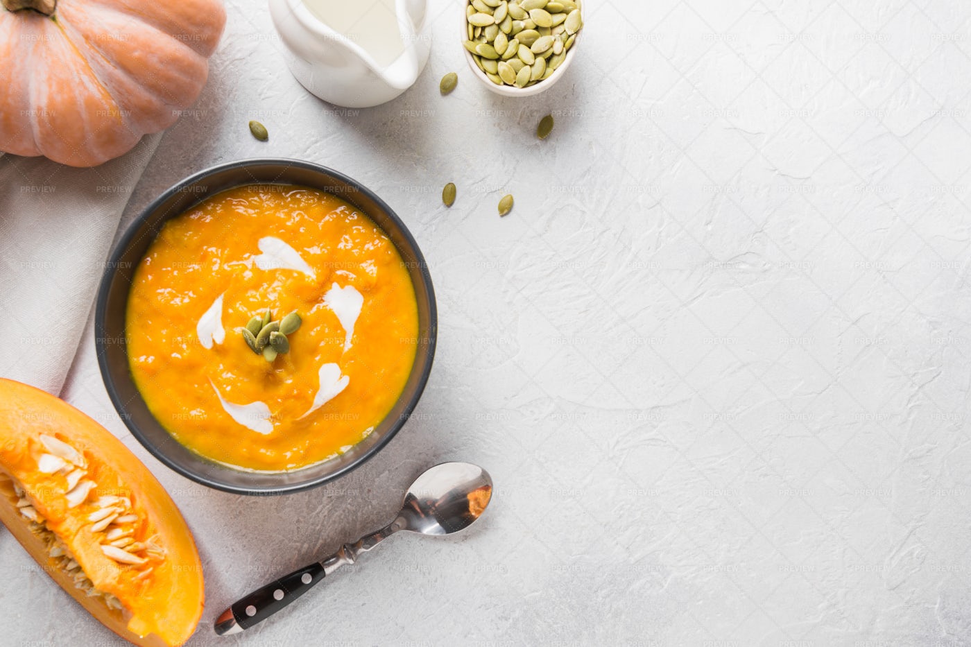 Pumpkin Soup And Its Ingredients: Stock Photos