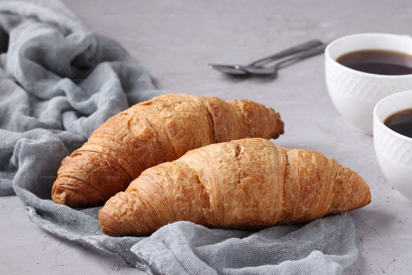 Croissants And Cups Of Coffee: Stock Photos