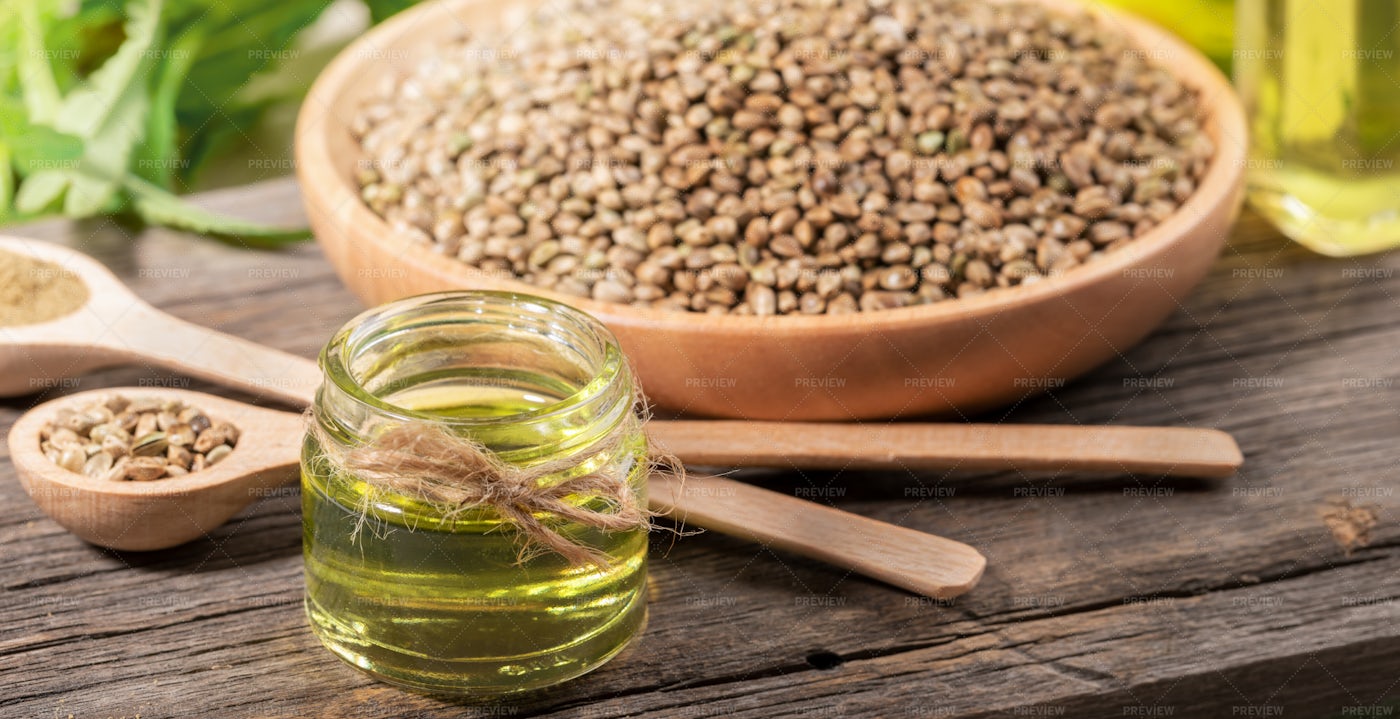 Hemp Oil And Seeds: Stock Photos
