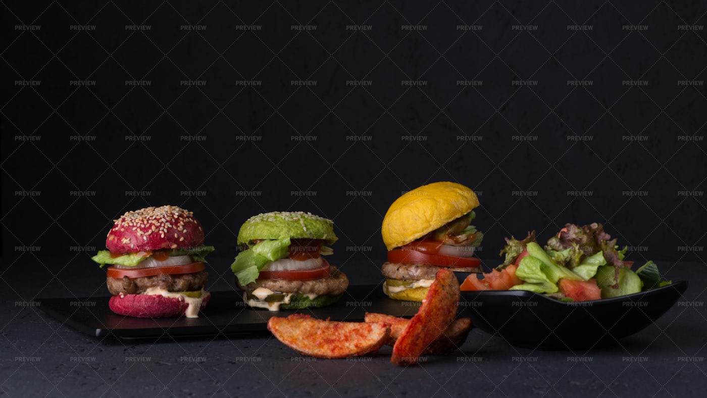 Colorful Cheeseburgers: Stock Photos
