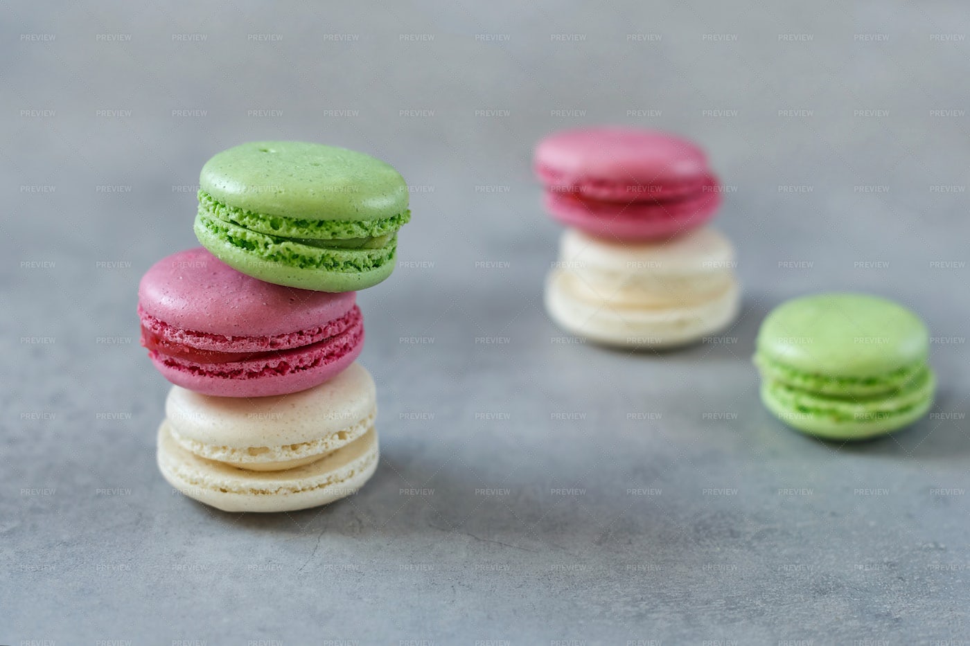 Macarons On A Gray Background: Stock Photos