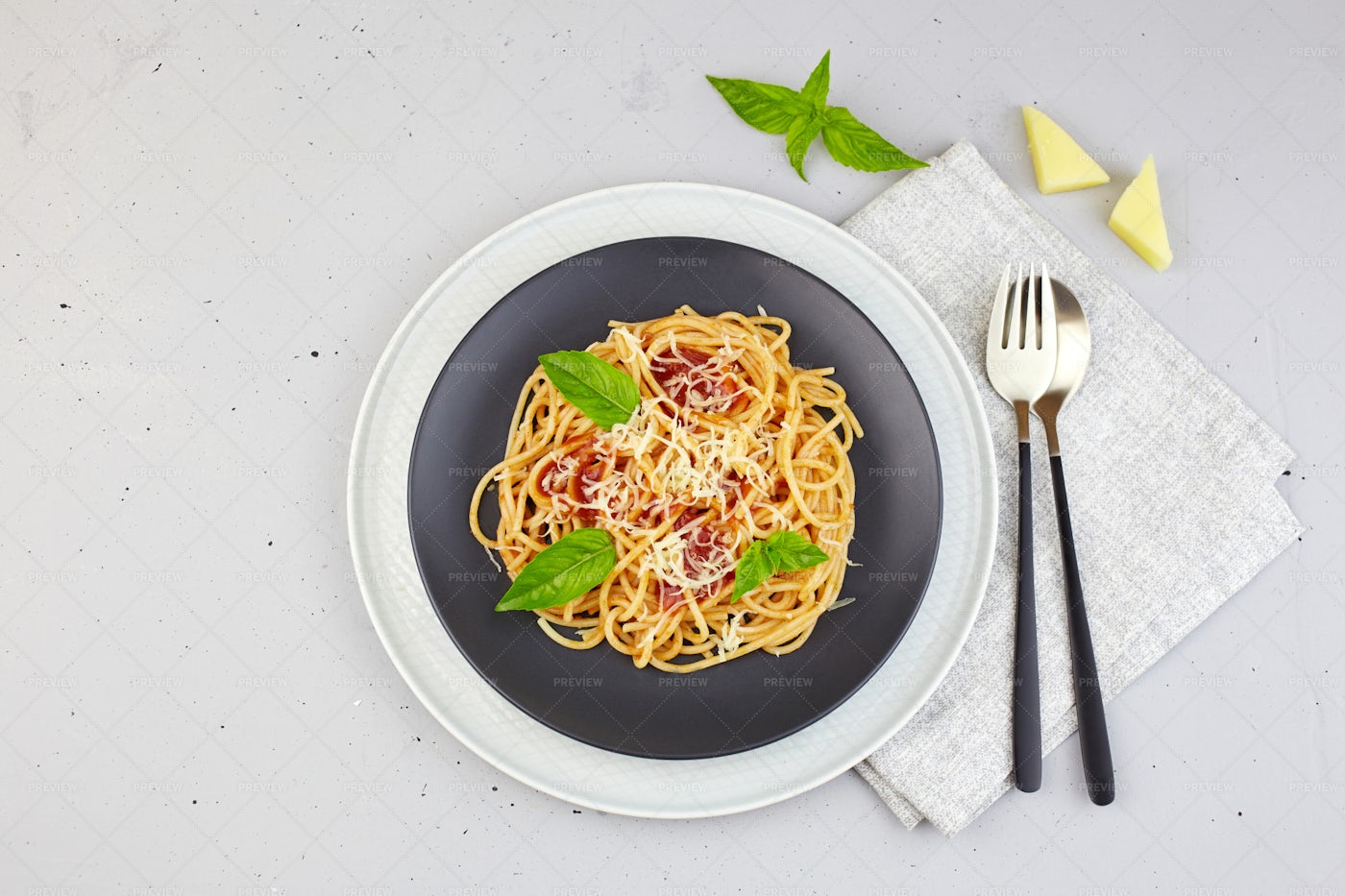 Gray Plate Of Pasta: Stock Photos