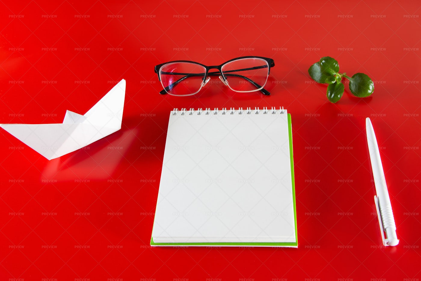 Office Supplies On Red: Stock Photos