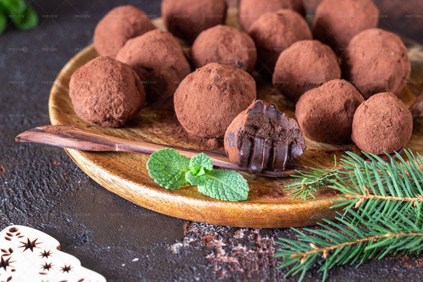 Christmas Truffles With Mint: Stock Photos