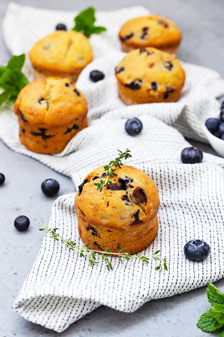Delicious Blueberry Muffins: Stock Photos
