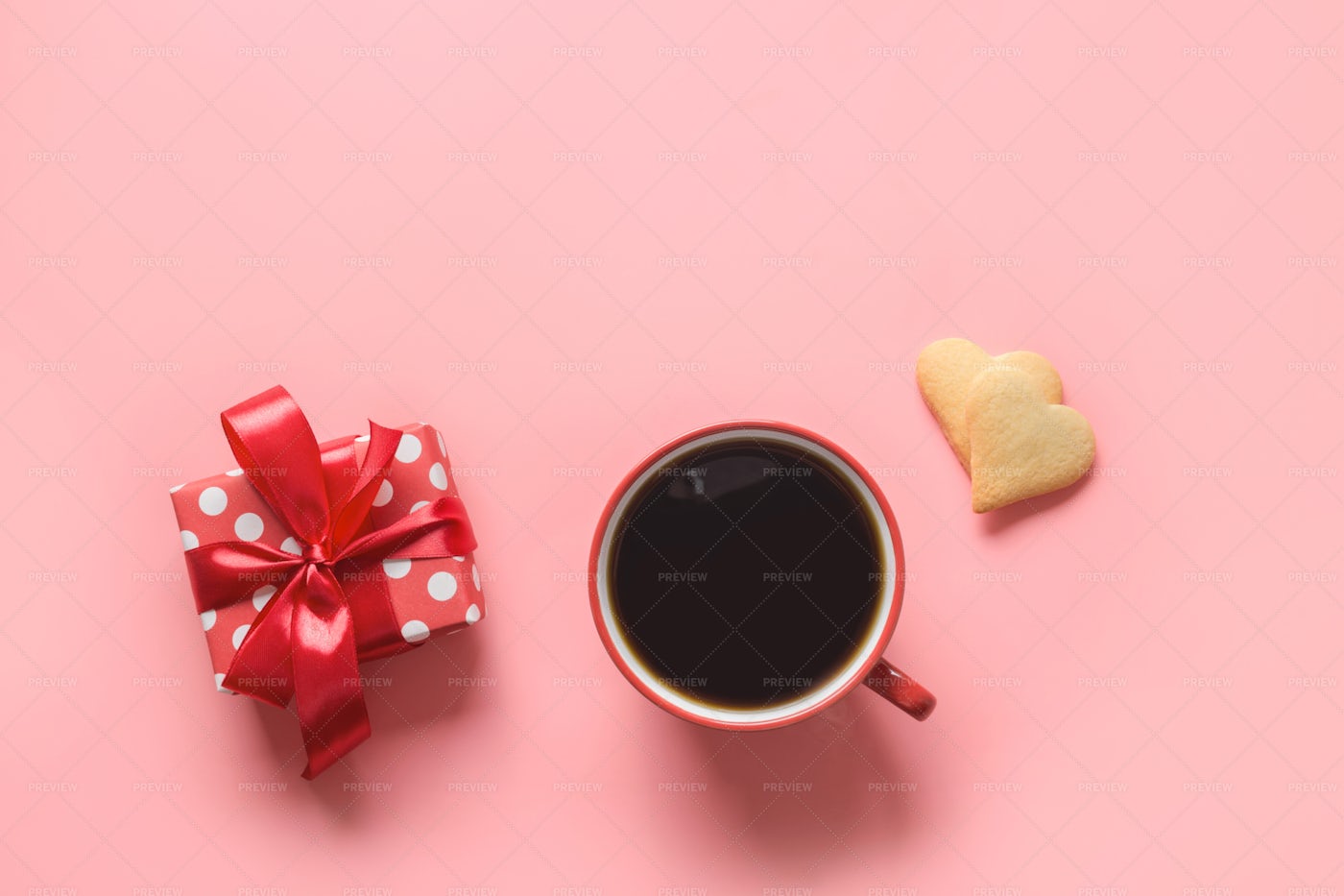 Coffee, Gift And Cookies: Stock Photos