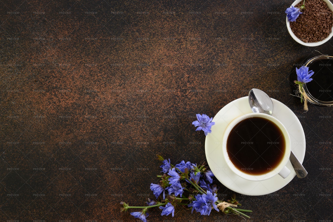 Chicory Drink And Flowers: Stock Photos