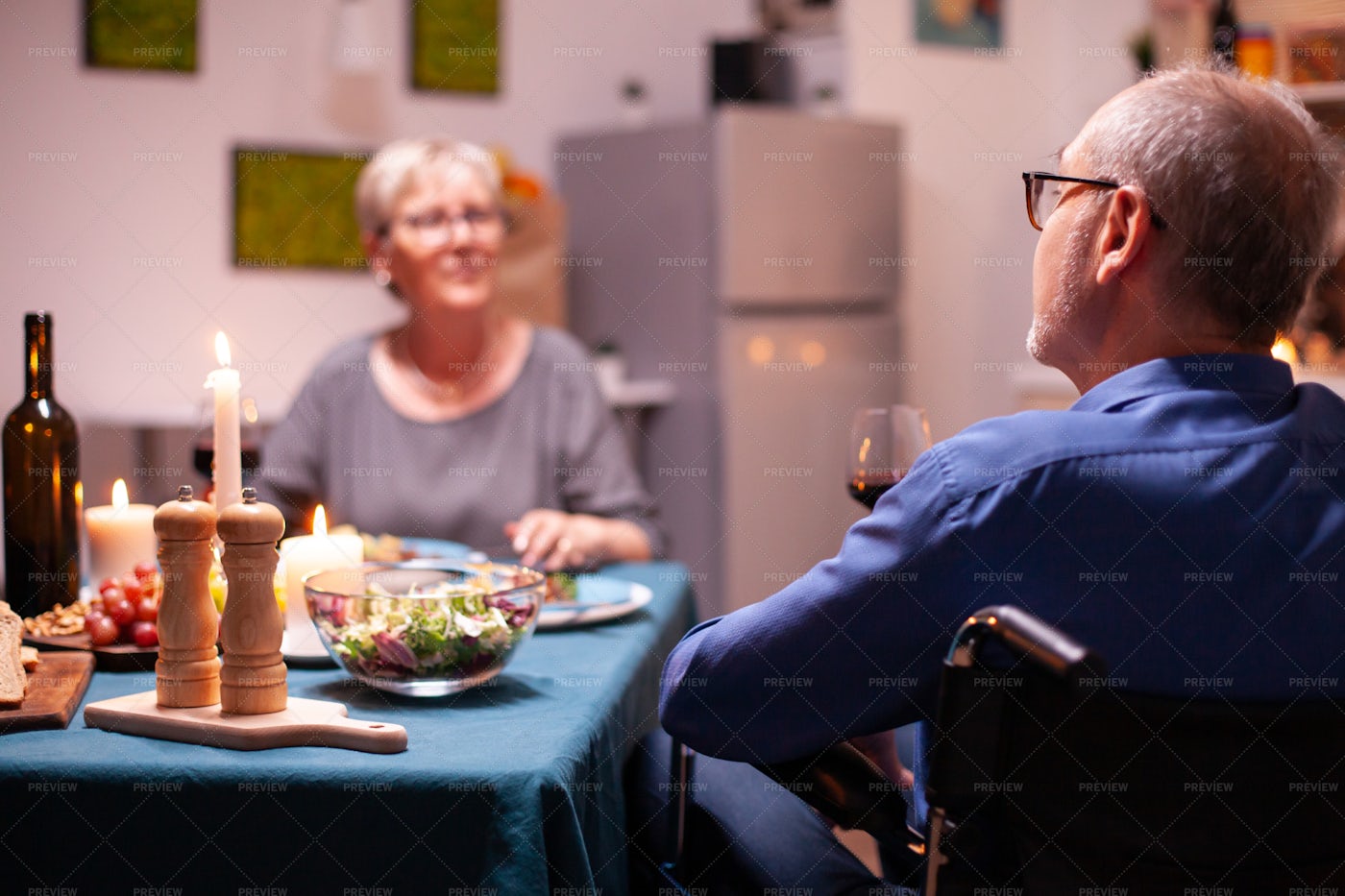 Wine At Dinner With His Wife: Stock Photos