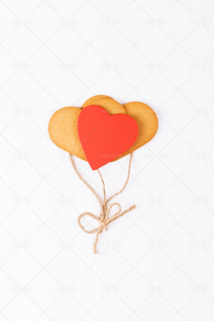 Heart-Shaped Cookies As Balloons: Stock Photos