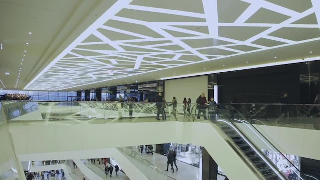 Walking up to inside mall entrance to No, Stock Video