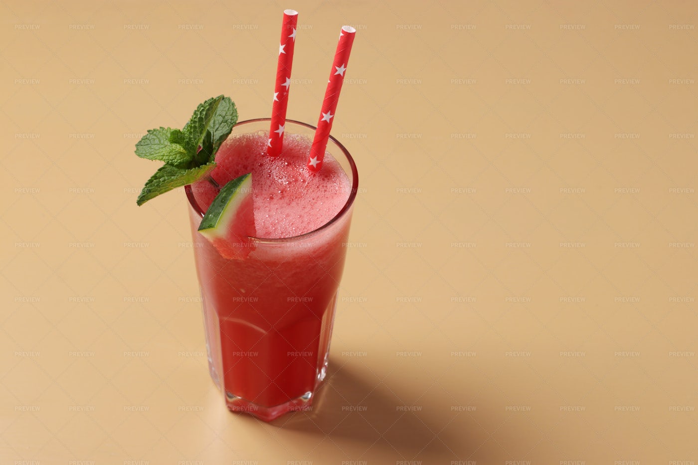 Watermelon Cocktail And Mint Background: Stock Photos