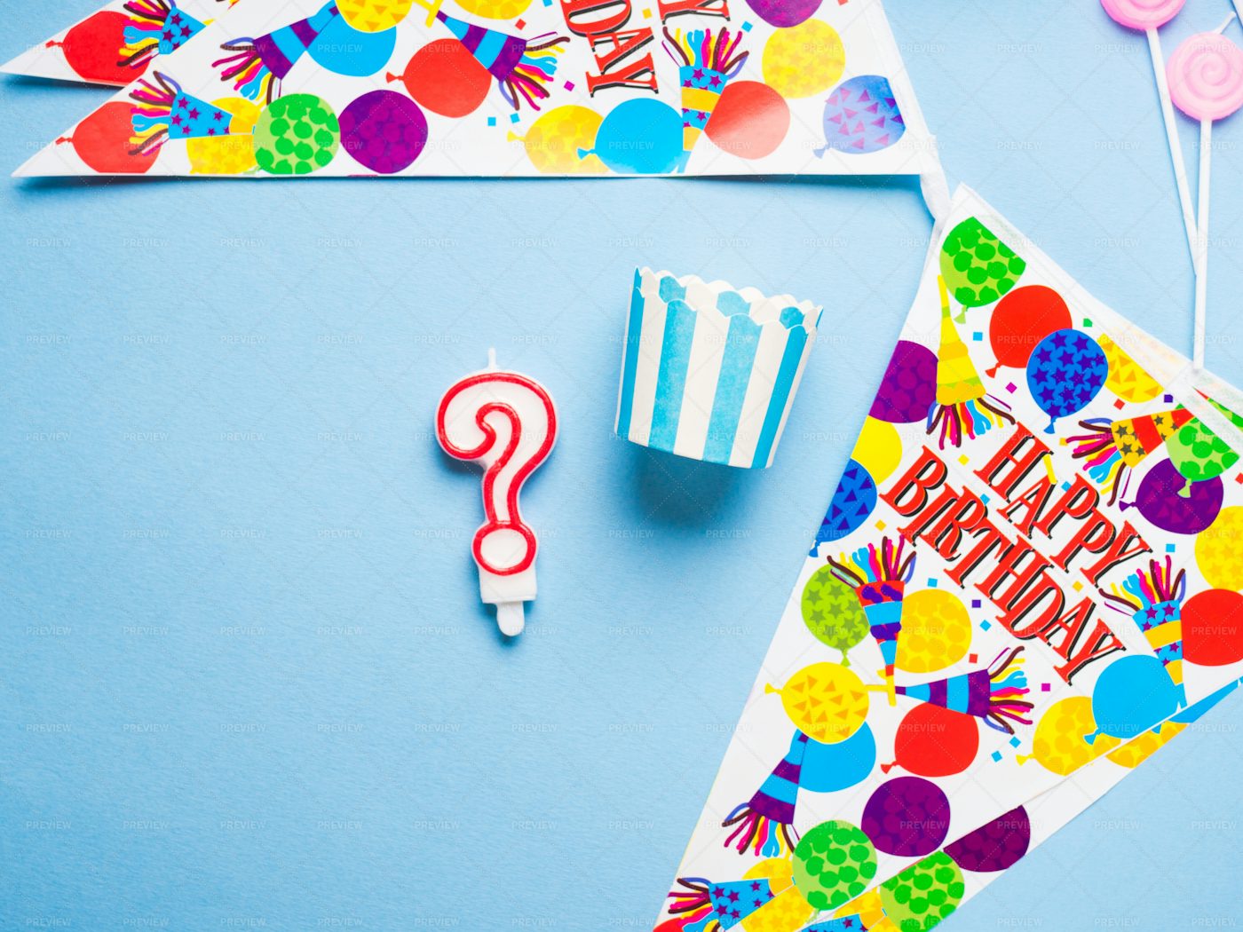 Happy Birthday Party Items Background: Stock Photos