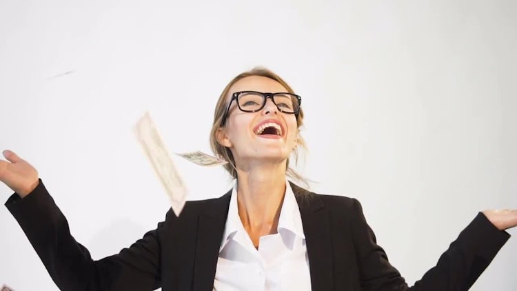Happy Businesswoman With Flying Banknotes: Stock Video