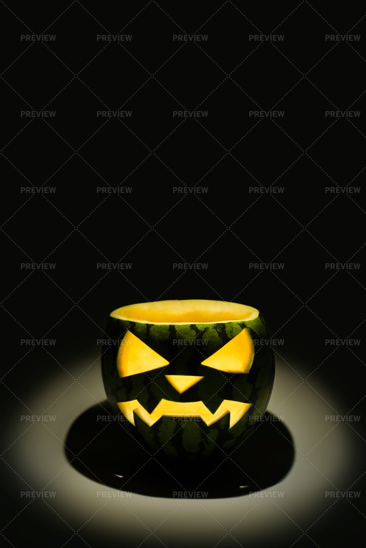 Jack-O-Lantern Watermelon: Stock Photos