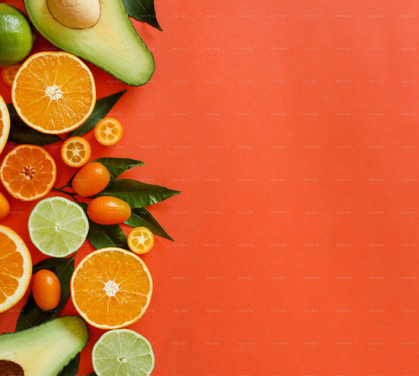 Citrus Fruits On Red: Stock Photos