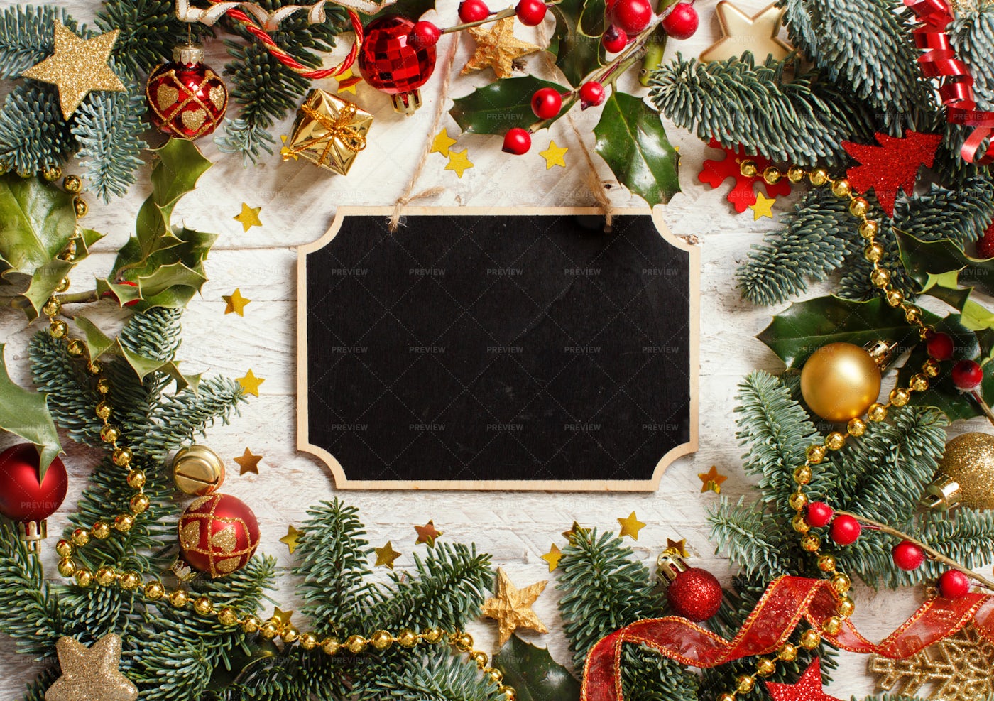 Christmas Chalkboard Frame Background: Stock Photos