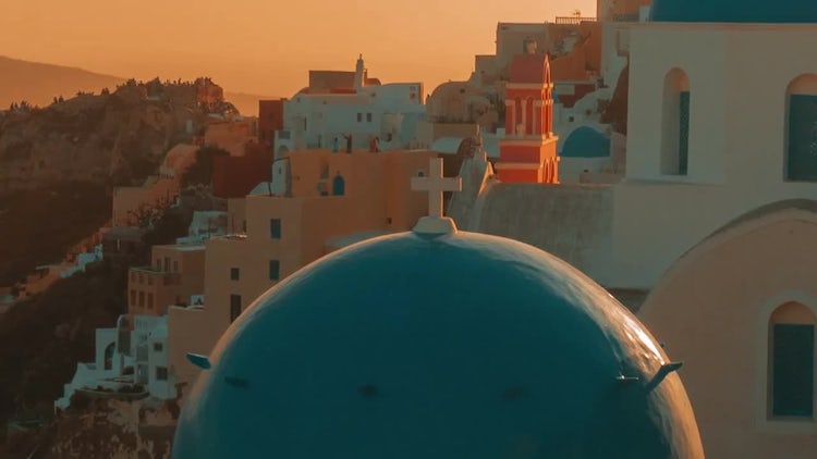 Blue Dome Cycladic Church - Santorini: Stock Video