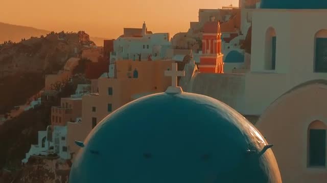 Blue Dome Cycladic Church - Santorini: Stock Video