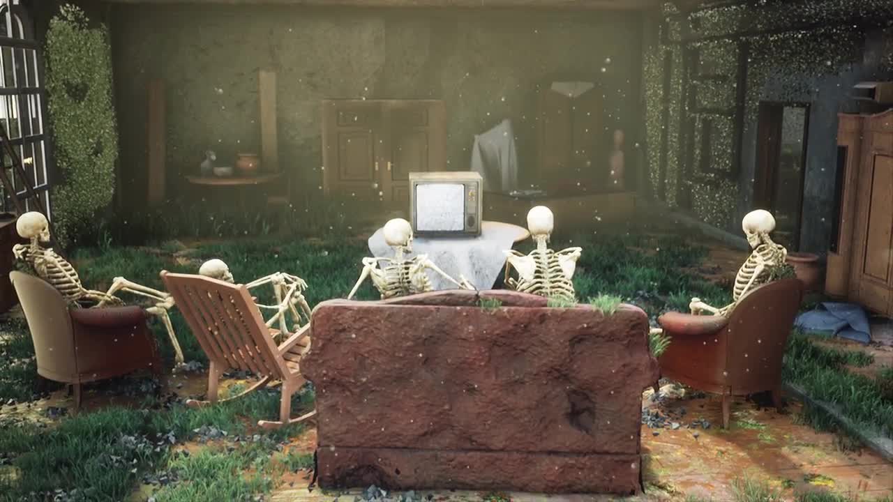 Skeletons Watching TV Stock Motion Graphics Motion Array