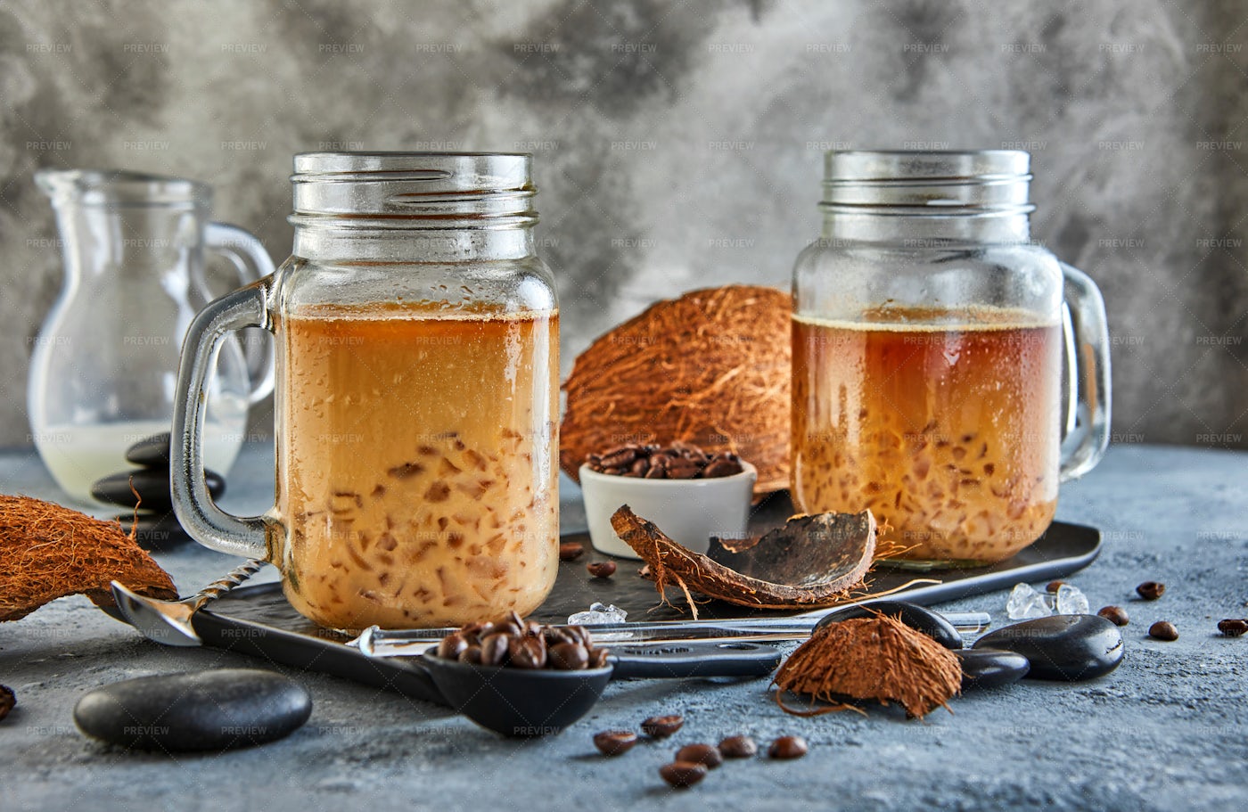Iced Coffee With Coconut: Stock Photos