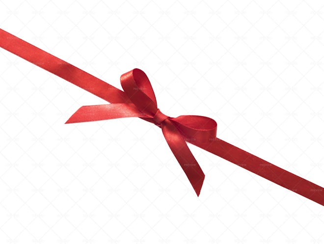 Red silk ribbon and a big bow Stock Photo