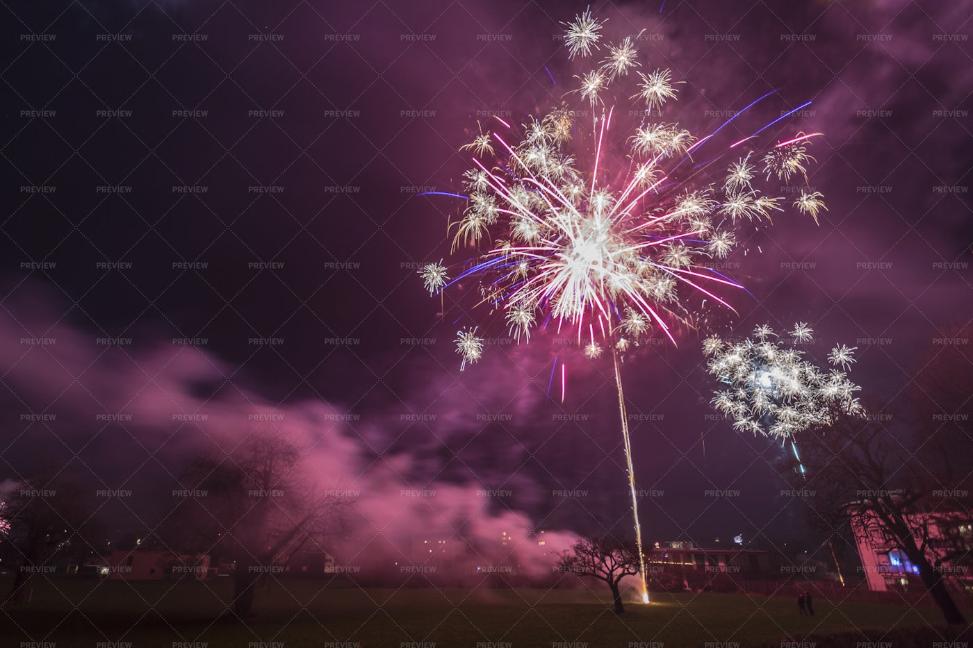 Red Firework On Sky: Stock Photos