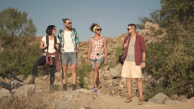 Friends Hiking And Talking: Stock Video