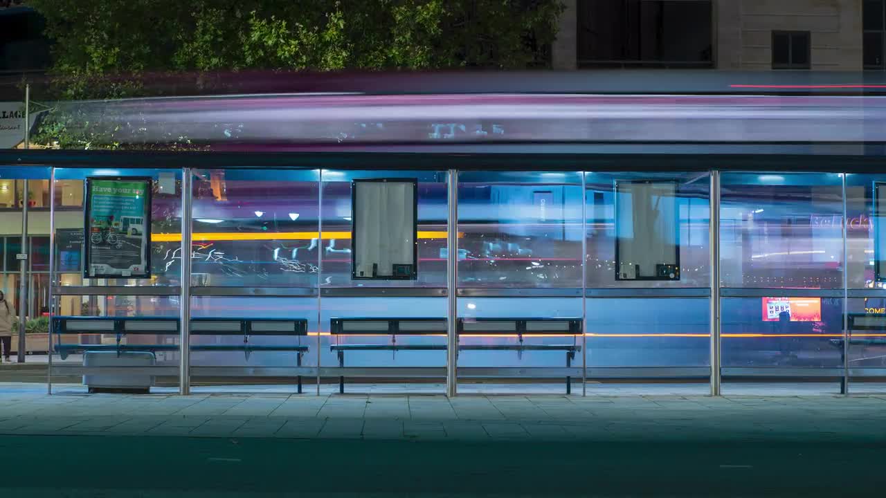 Busy Bus Stop At Night TimeLapse Stock Video Motion Array