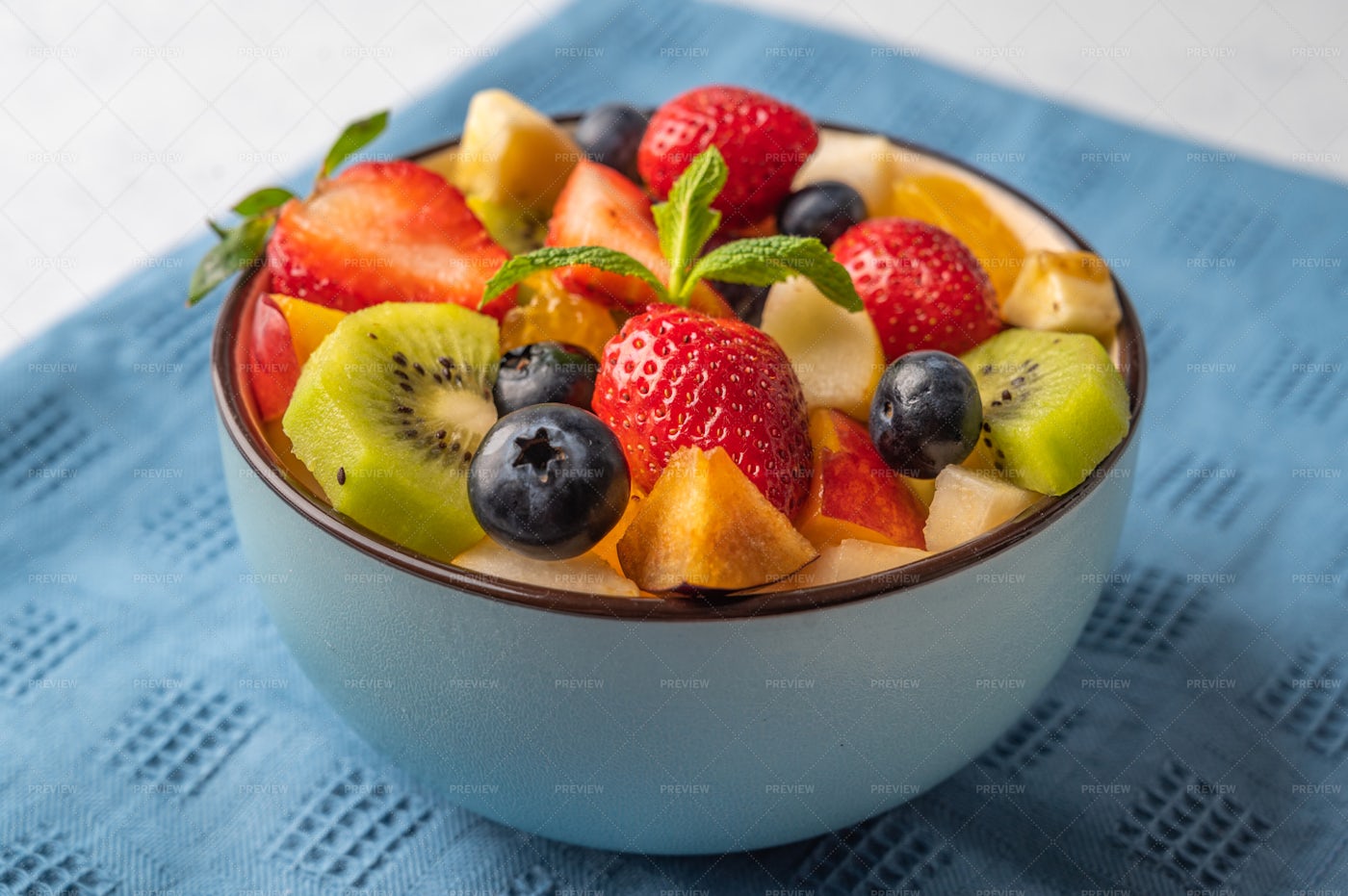Fresh Fruit Salad Macro: Stock Photos