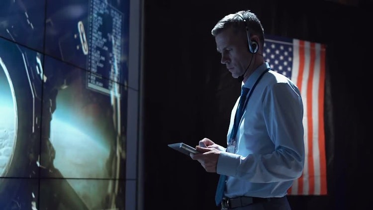 Man Inside Mission Control Center : Stock Video