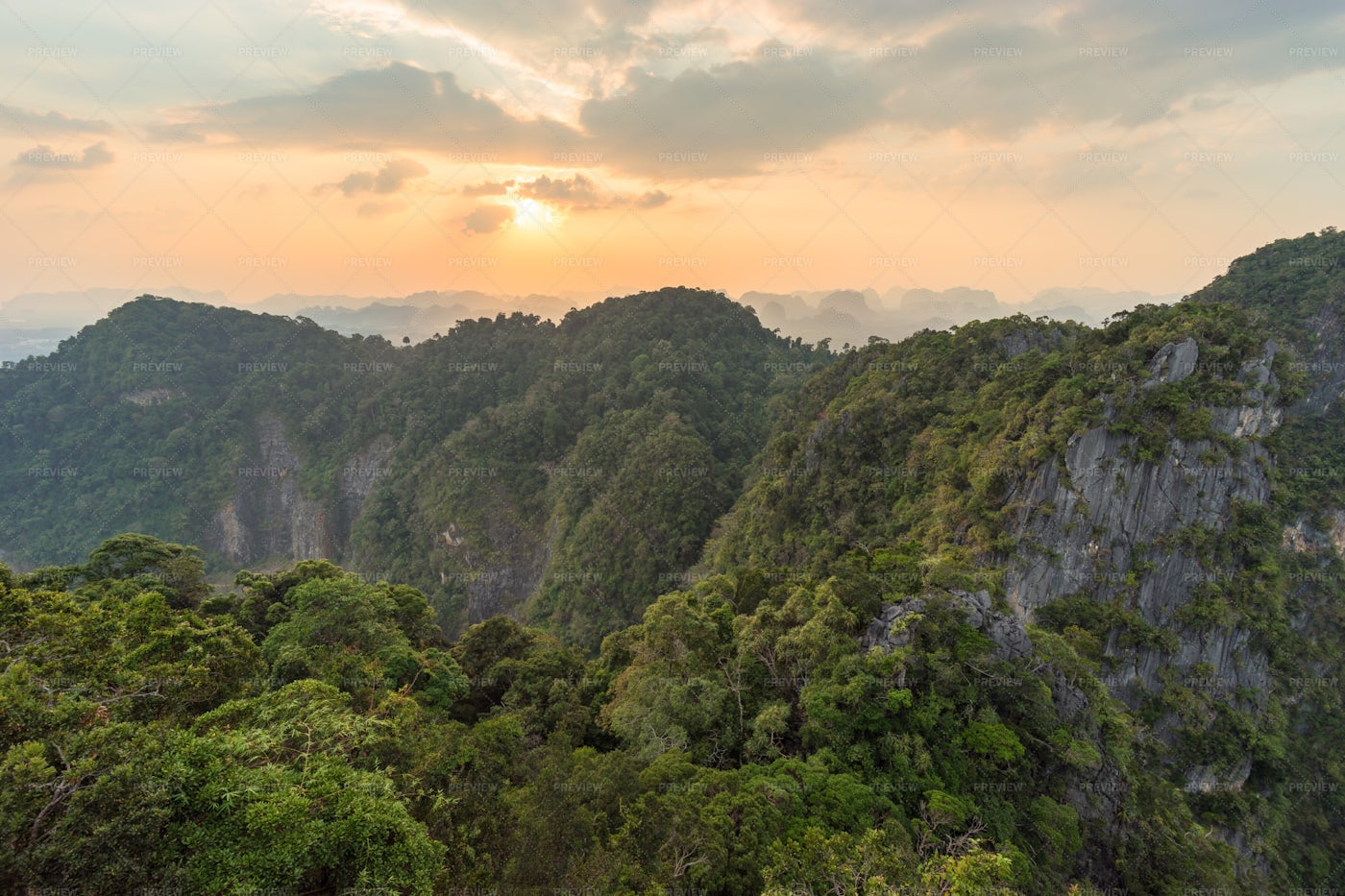 Asian Mountains At Sunset: Stock Photos
