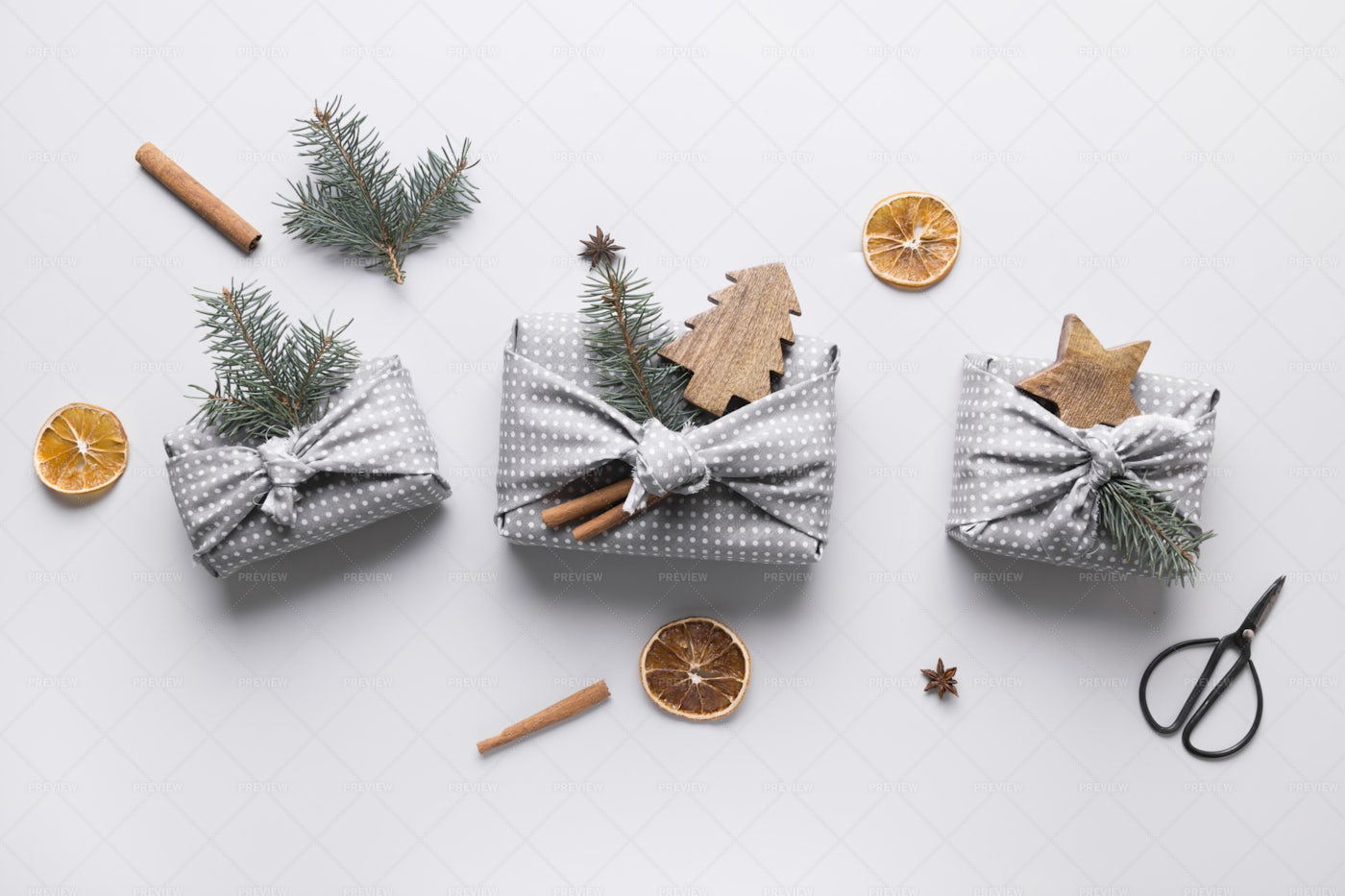 Gifts Wrapped In Textile: Stock Photos