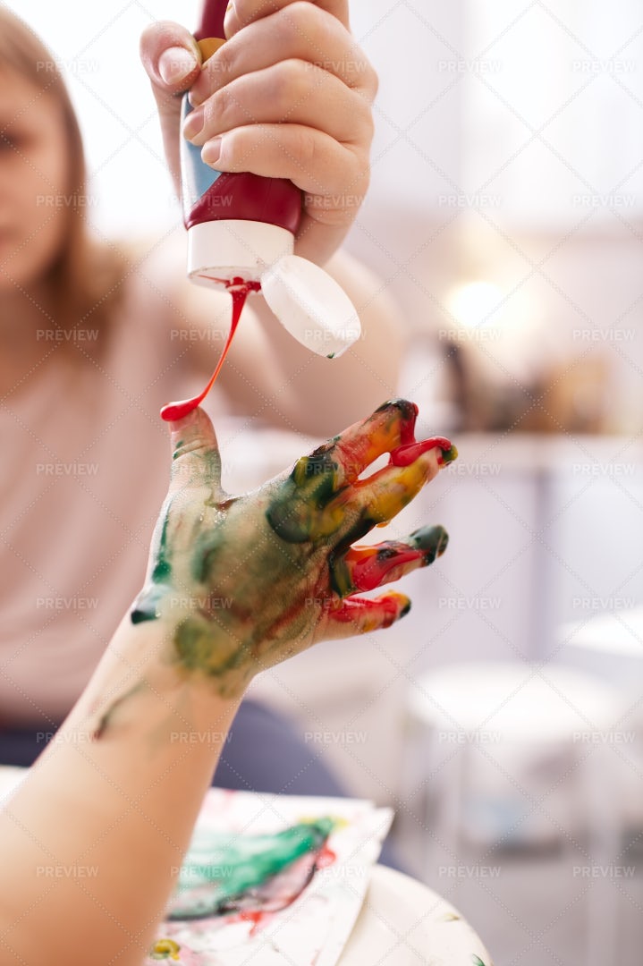 Child Playing With Finger Paints: Stock Photos