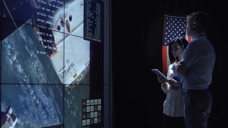 Workers In Space Flight Center: Stock Video