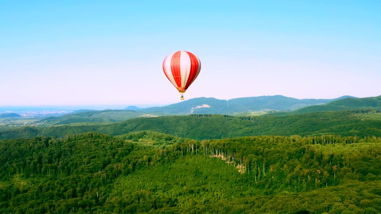 Hot Air Balloon Over Mountain Forest Stock Video Motion Array