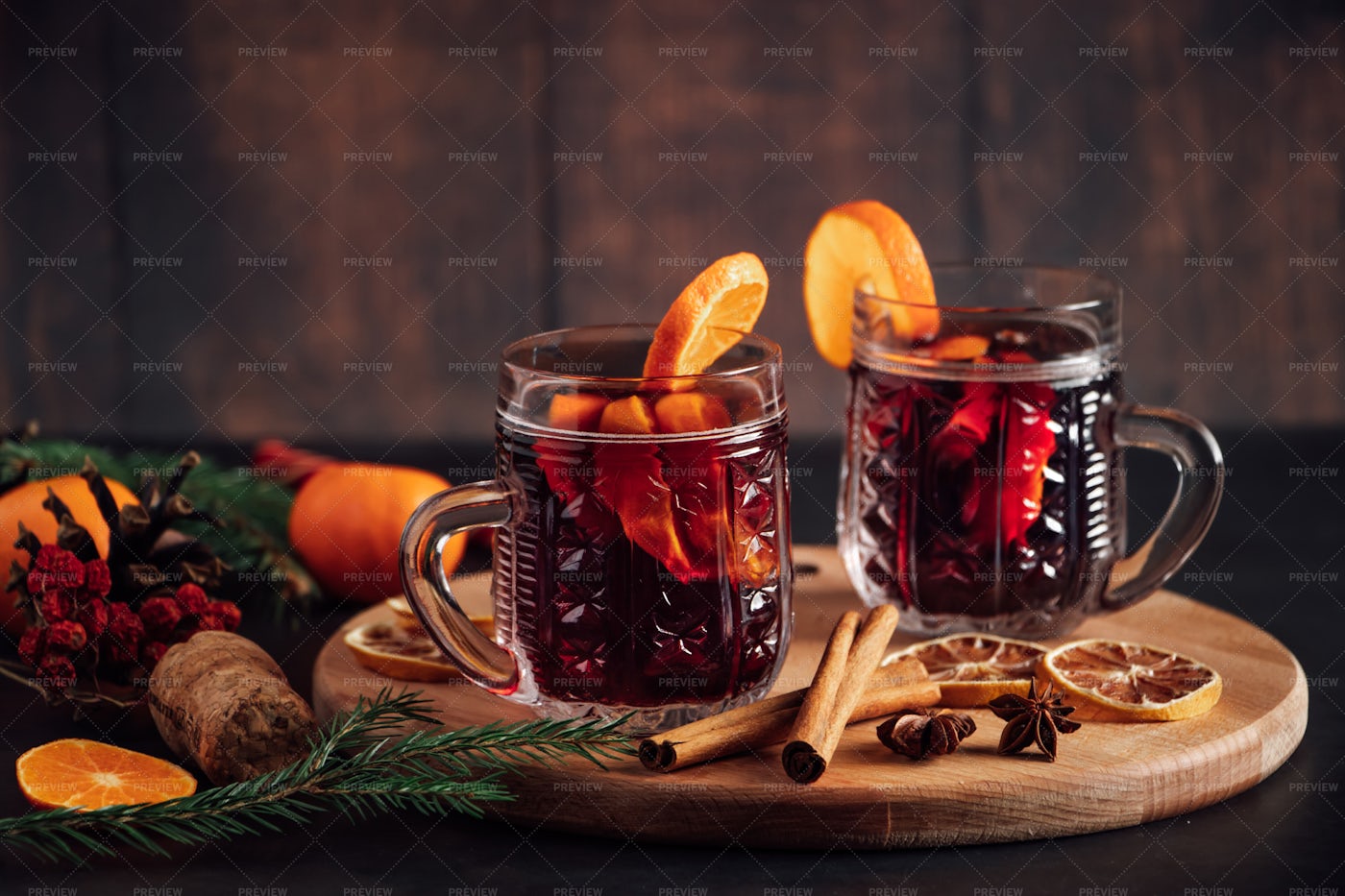 Hot Mulled Wine In Glass Cup: Stock Photos