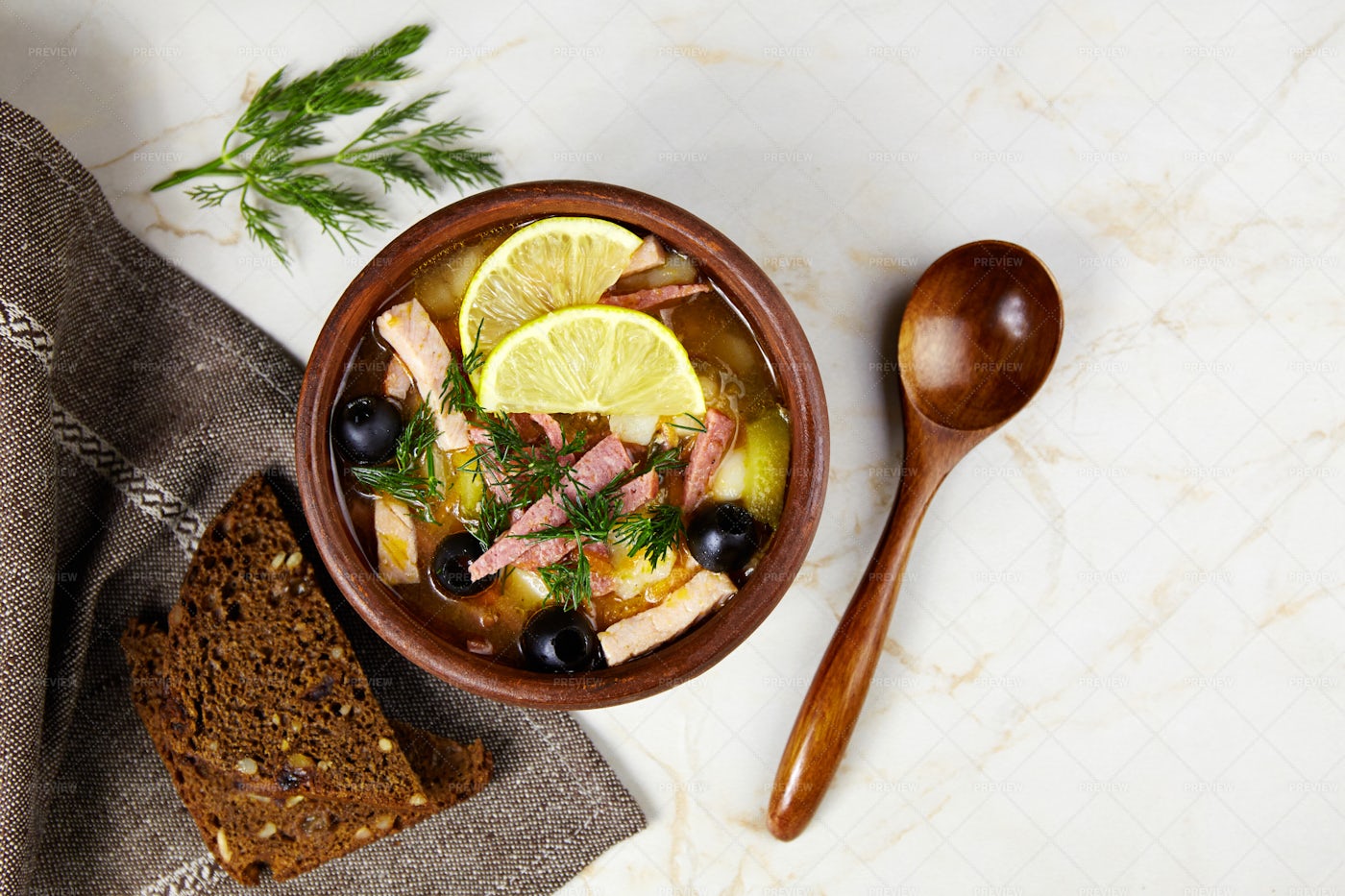 Traditional Russian Soup Solyanka: Stock Photos