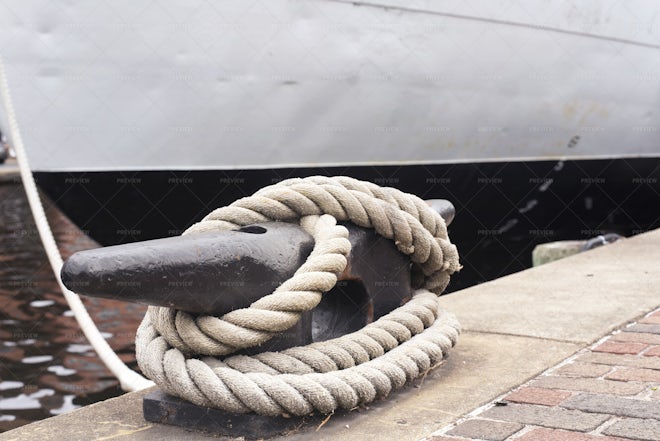 Rope Securing Ship To Pier - Stock Photos | Motion Array